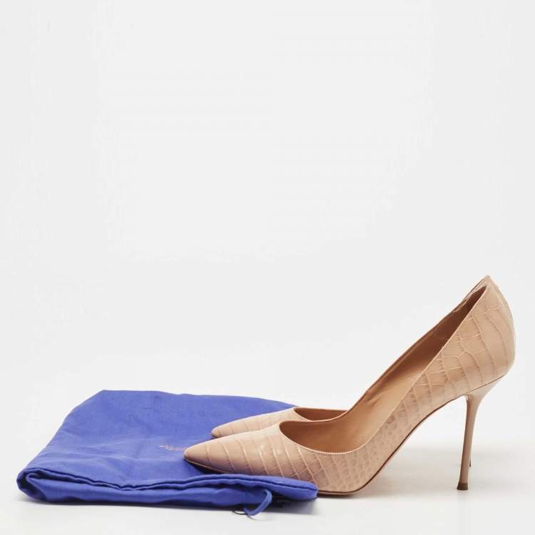 Pre Owned Aquazzura Beige Croc Embossed Leather Purist Pumps Size 38
