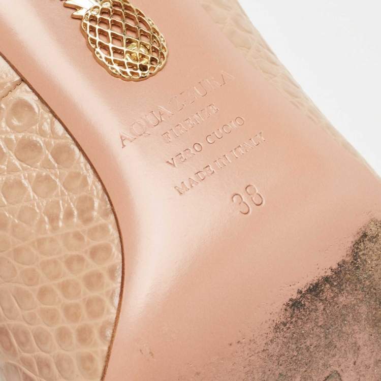 Pre Owned Aquazzura Beige Croc Embossed Leather Purist Pumps Size 38