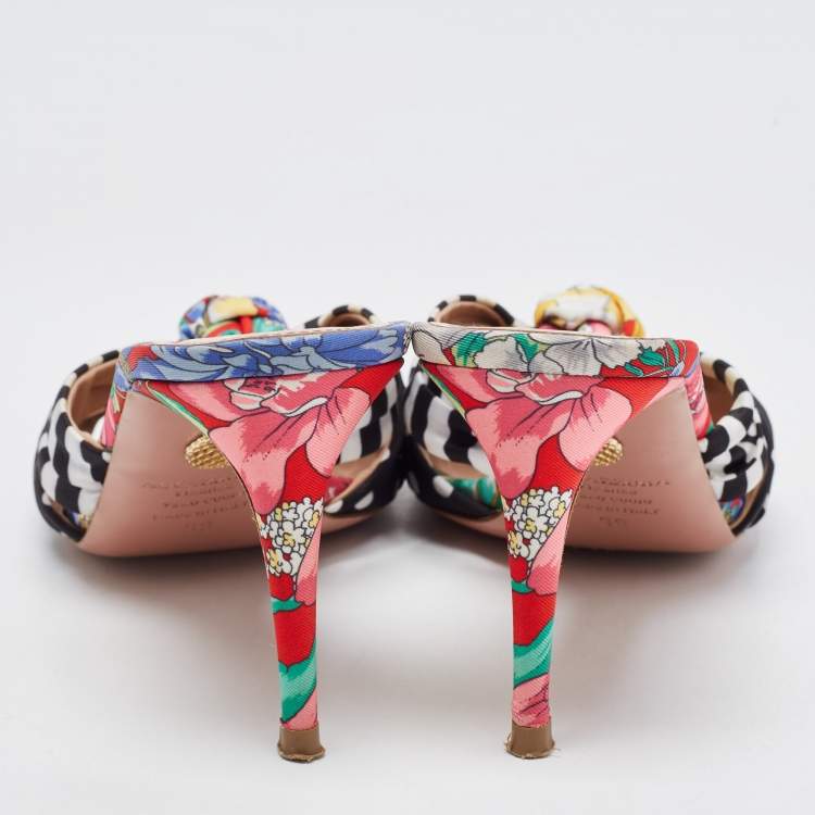 Pre Owned Aquazzura x Racil Multicolor Printed Fabric Slide Sandals Size 39