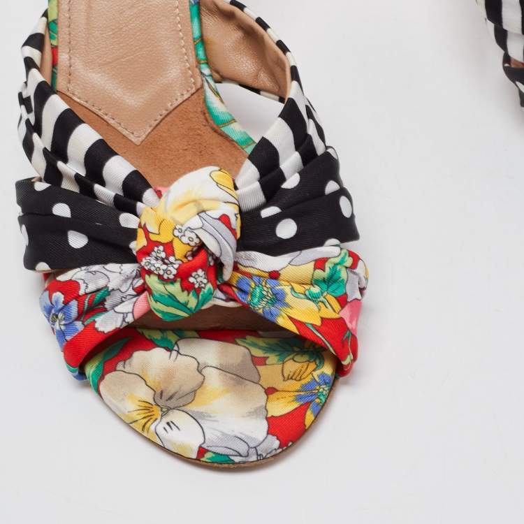 Pre Owned Aquazzura x Racil Multicolor Printed Fabric Slide Sandals Size 39