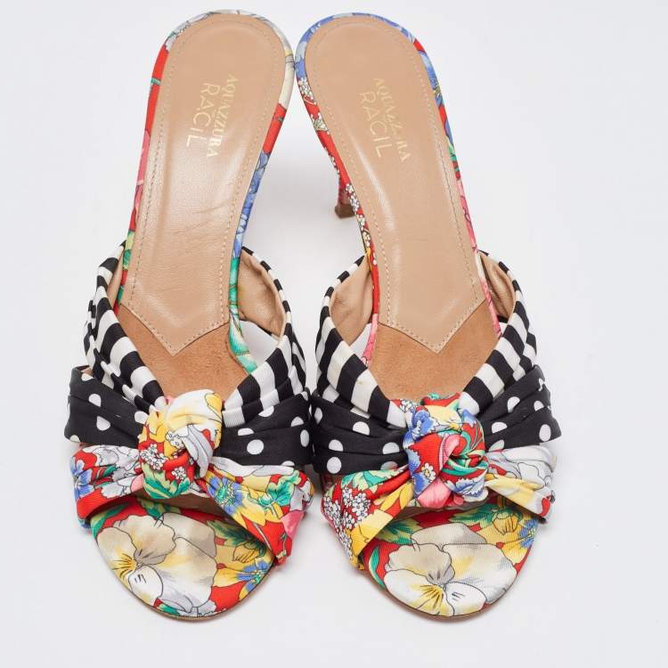 Pre Owned Aquazzura x Racil Multicolor Printed Fabric Slide Sandals Size 39