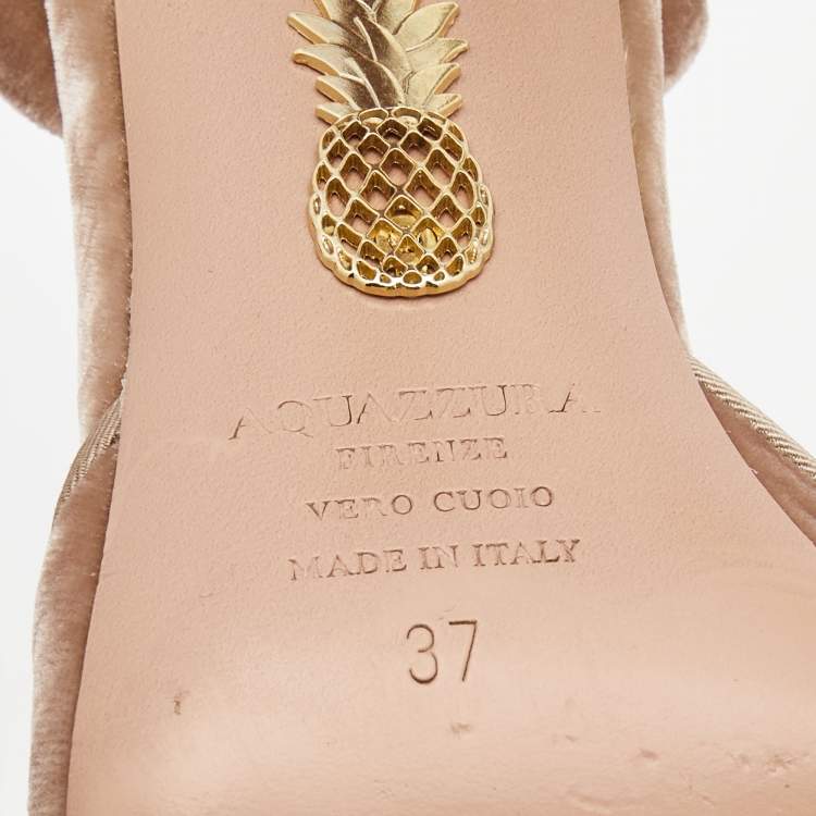 مملوكة مسبقًا Aquazzura Beige Velvet Pointed Toe Slingback Pumps Size 37
