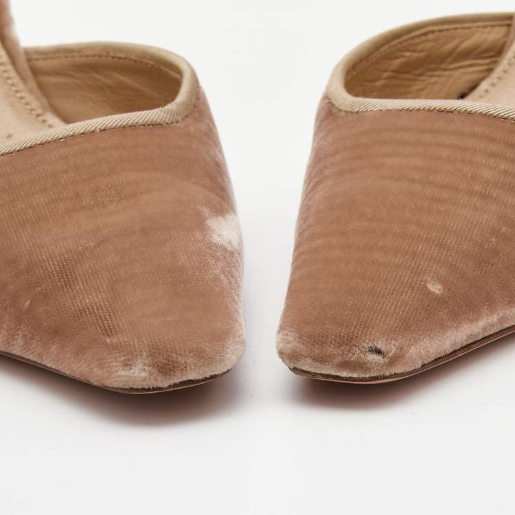 مملوكة مسبقًا Aquazzura Beige Velvet Pointed Toe Slingback Pumps Size 37