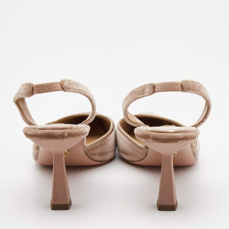مملوكة مسبقًا Aquazzura Beige Velvet Pointed Toe Slingback Pumps Size 37