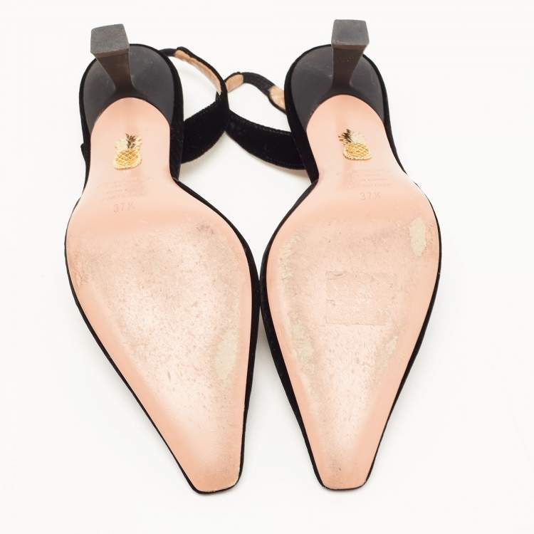 Pre Owned Aquazzura Black Velvet So Nude Slingback Pumps Size 37.5