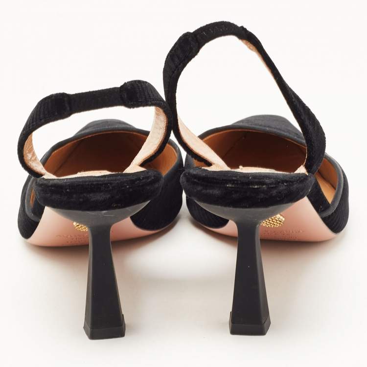 Pre Owned Aquazzura Black Velvet So Nude Slingback Pumps Size 37.5