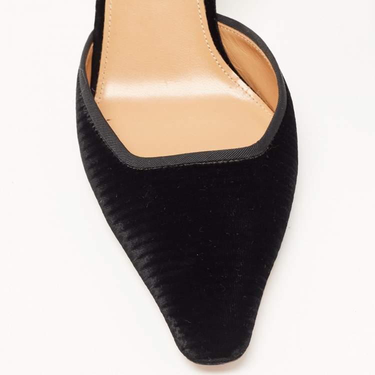 Pre Owned Aquazzura Black Velvet So Nude Slingback Pumps Size 37.5