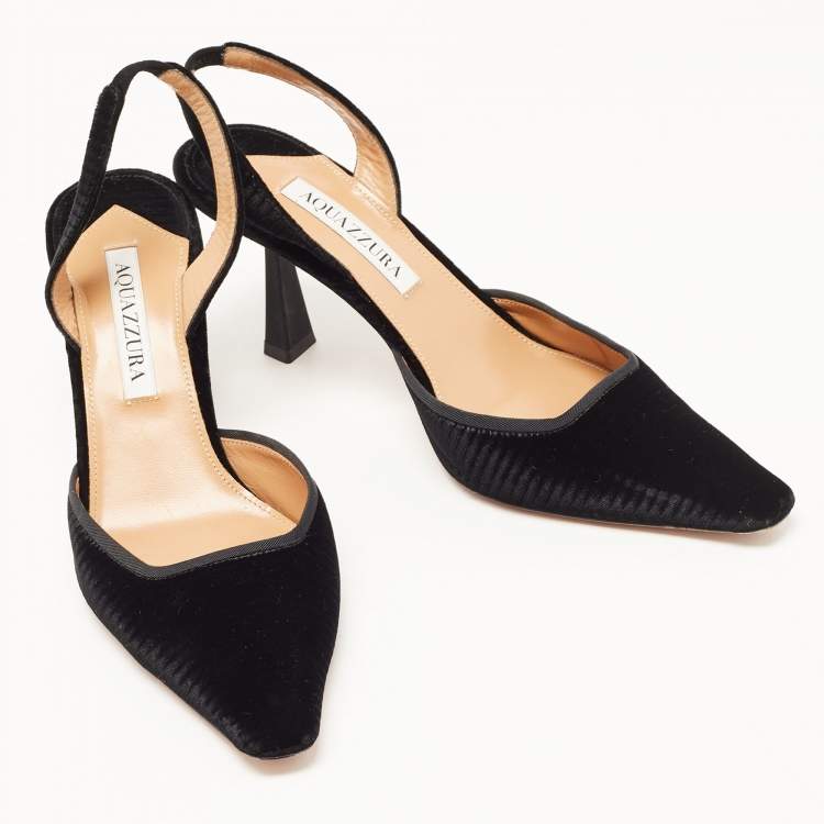 Pre Owned Aquazzura Black Velvet So Nude Slingback Pumps Size 37.5