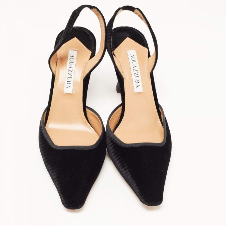 Pre Owned Aquazzura Black Velvet So Nude Slingback Pumps Size 37.5