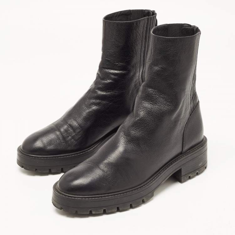 Pre Owned Aquazzura Black Leather Saint Honore Combat Boots Size 40