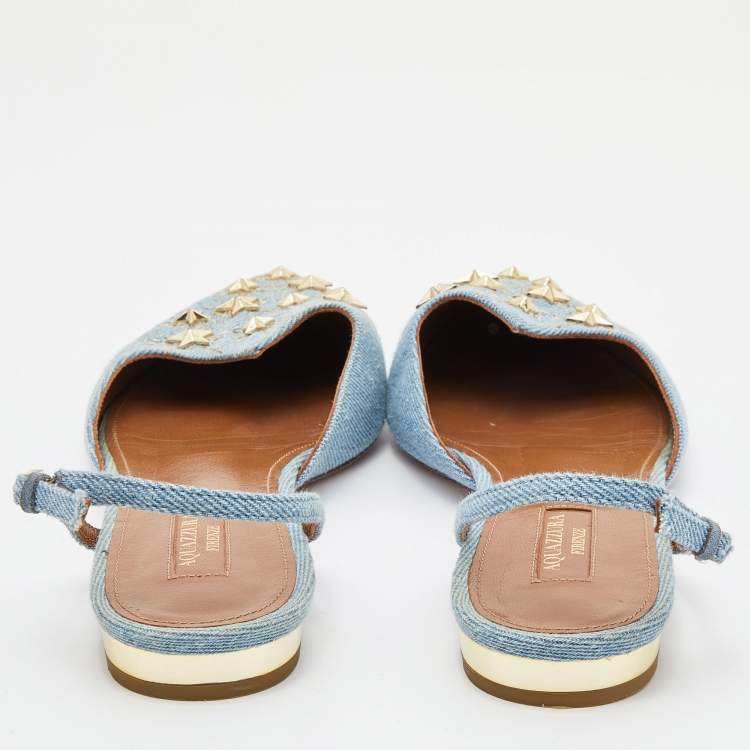 Pre Owned Aquazzura Blue Denim Nairobi Pointed-Toe Slingback Flats Size 39
