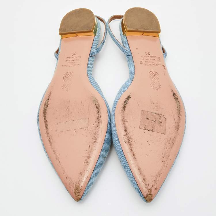 Pre Owned Aquazzura Blue Denim Nairobi Pointed-Toe Slingback Flats Size 39