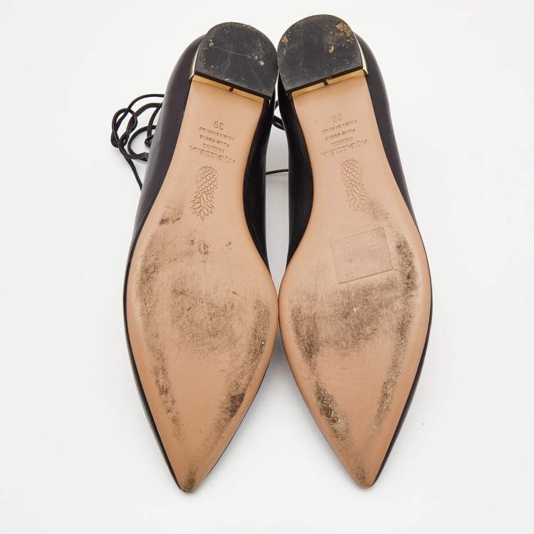 Pre Owned Aquazzura Black Leather Christy Ballet Flats Size 39