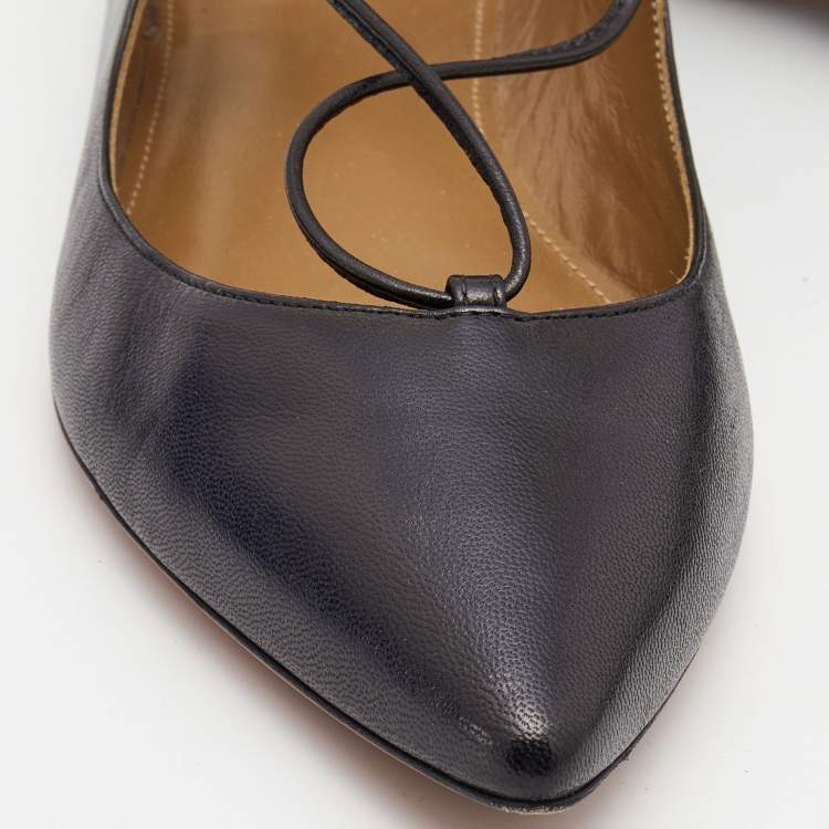 Pre Owned Aquazzura Black Leather Christy Ballet Flats Size 39