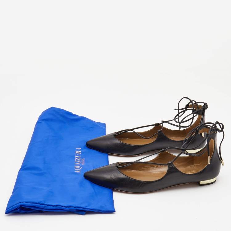 Pre Owned Aquazzura Black Leather Christy Ballet Flats Size 39