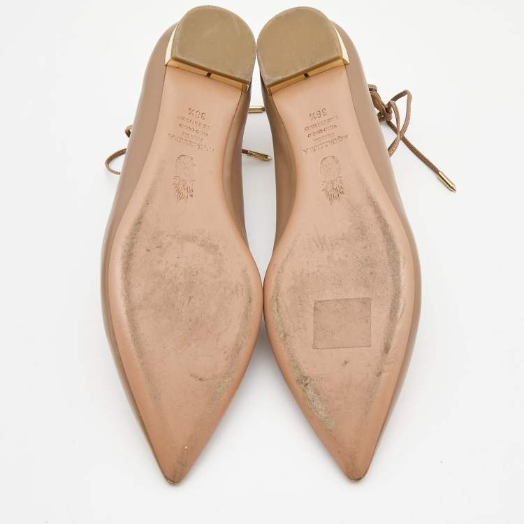 مملوكة مسبقًا Aquazzura Beige Leather Christy Ballet Flats Size 38.5