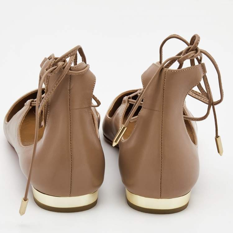 مملوكة مسبقًا Aquazzura Beige Leather Christy Ballet Flats Size 38.5