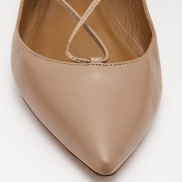 مملوكة مسبقًا Aquazzura Beige Leather Christy Ballet Flats Size 38.5