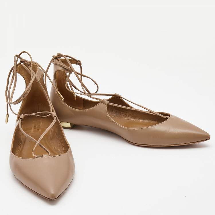 مملوكة مسبقًا Aquazzura Beige Leather Christy Ballet Flats Size 38.5