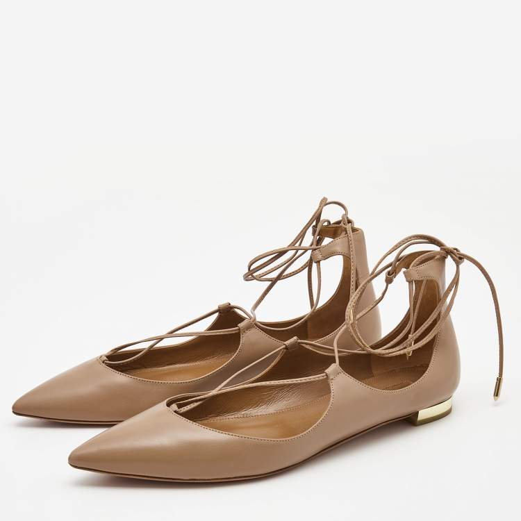 مملوكة مسبقًا Aquazzura Beige Leather Christy Ballet Flats Size 38.5