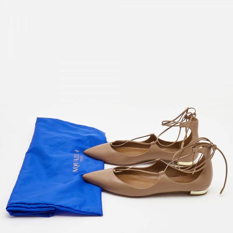 مملوكة مسبقًا Aquazzura Beige Leather Christy Ballet Flats Size 38.5
