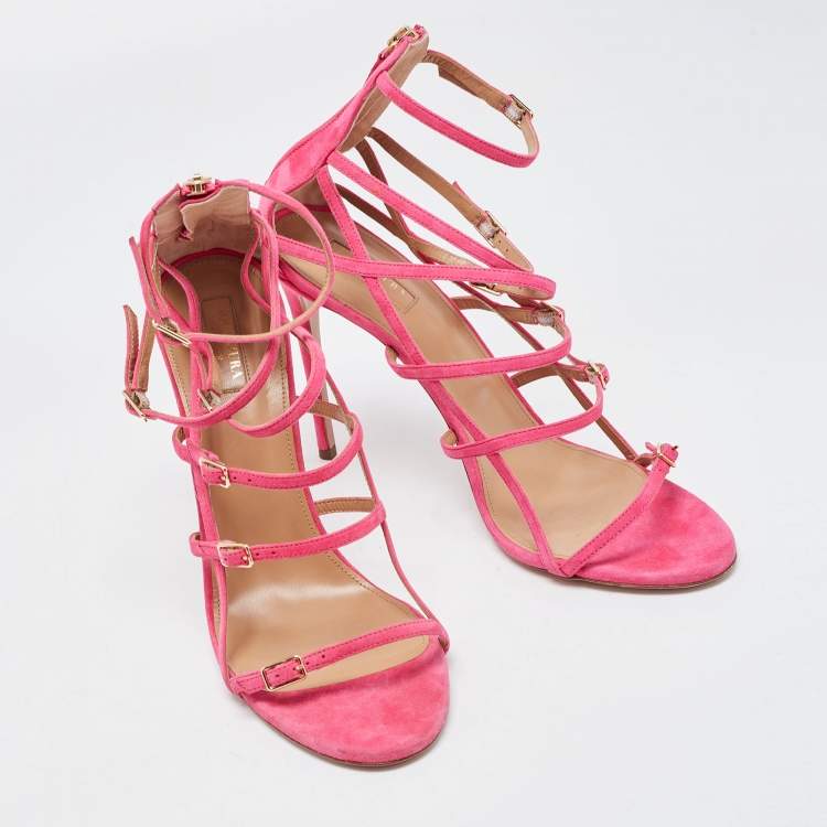 مملوكة مسبقًا Aquazzura Pink Suede Super Model Sandals Size 41