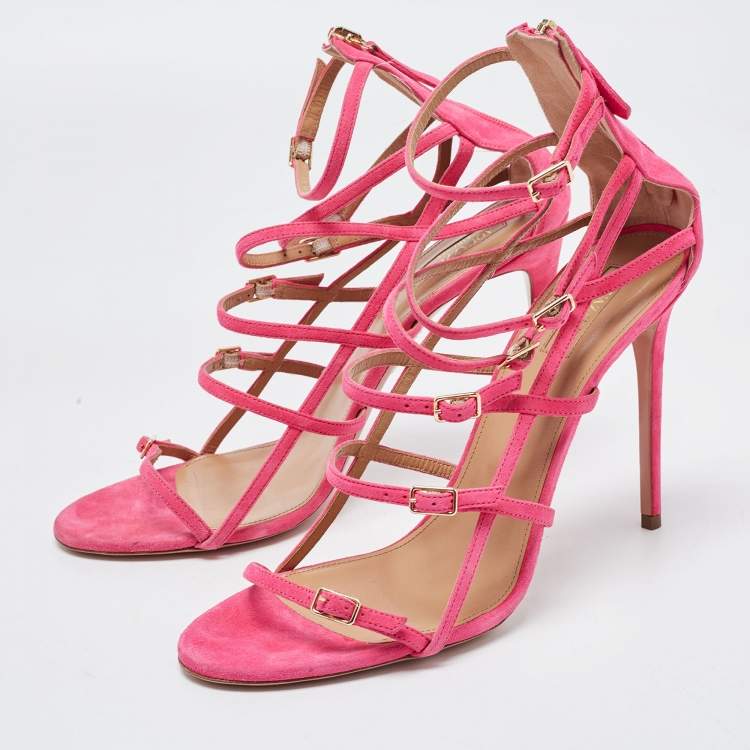 مملوكة مسبقًا Aquazzura Pink Suede Super Model Sandals Size 41