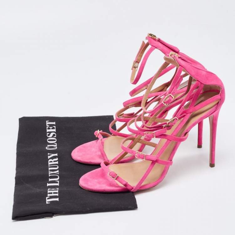 مملوكة مسبقًا Aquazzura Pink Suede Super Model Sandals Size 41