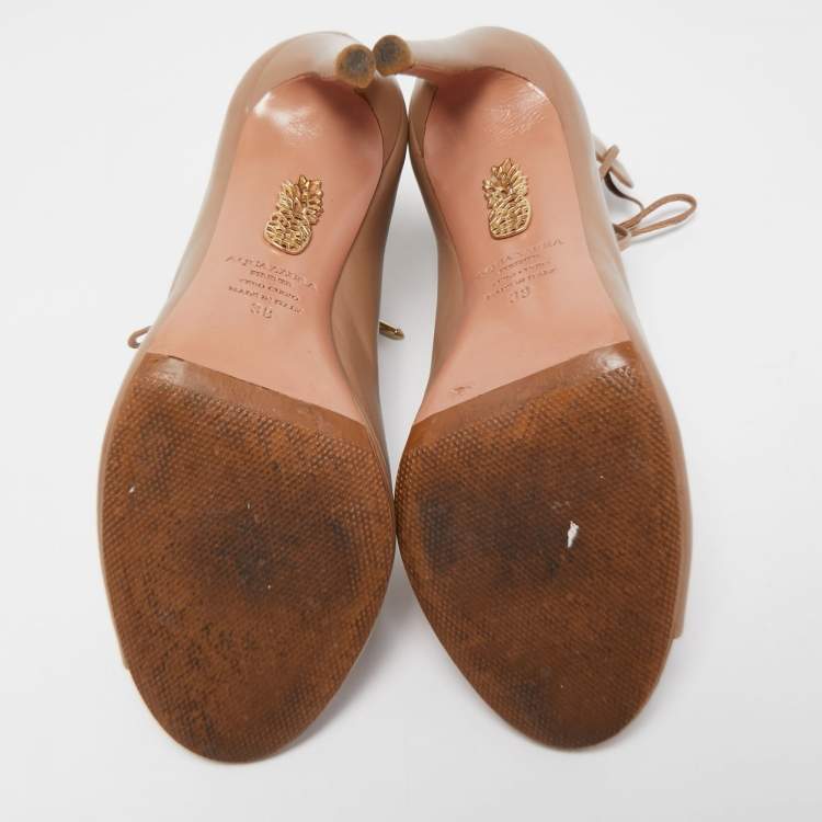 مملوكة مسبقًا Aquazzura Beige Leather Tango Curvy Lace Up Sandals Size 38