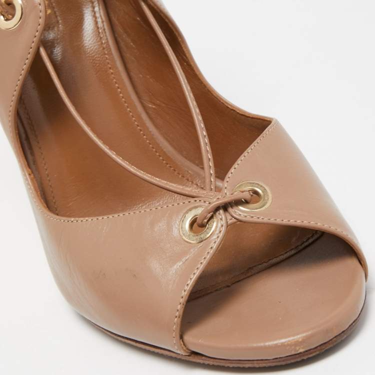 مملوكة مسبقًا Aquazzura Beige Leather Tango Curvy Lace Up Sandals Size 38