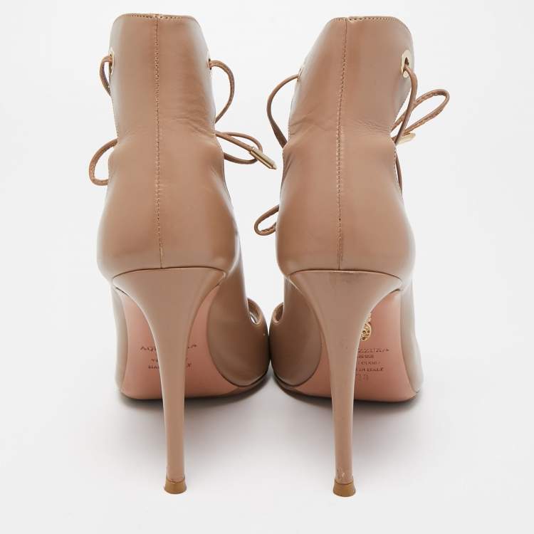 مملوكة مسبقًا Aquazzura Beige Leather Tango Curvy Lace Up Sandals Size 38