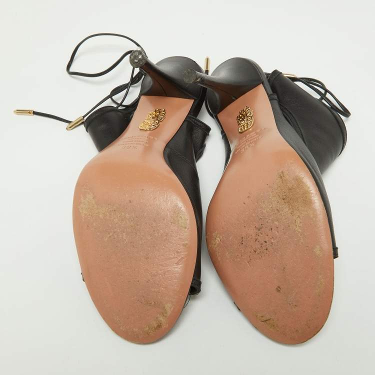 Pre Owned Aquazzura Black Leather Sexy Thing Sandals Size 39.5