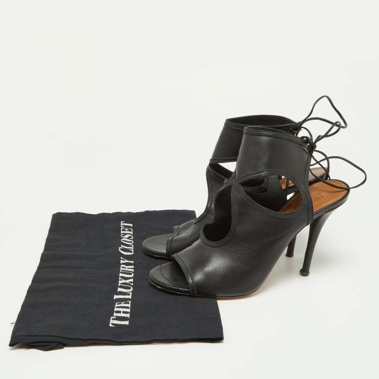 Pre Owned Aquazzura Black Leather Sexy Thing Sandals Size 39.5