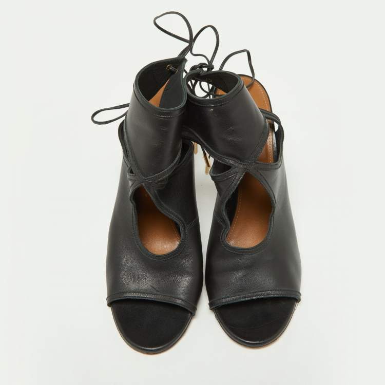 Pre Owned Aquazzura Black Leather Sexy Thing Sandals Size 39.5