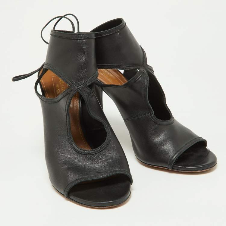 Pre Owned Aquazzura Black Leather Sexy Thing Sandals Size 39.5