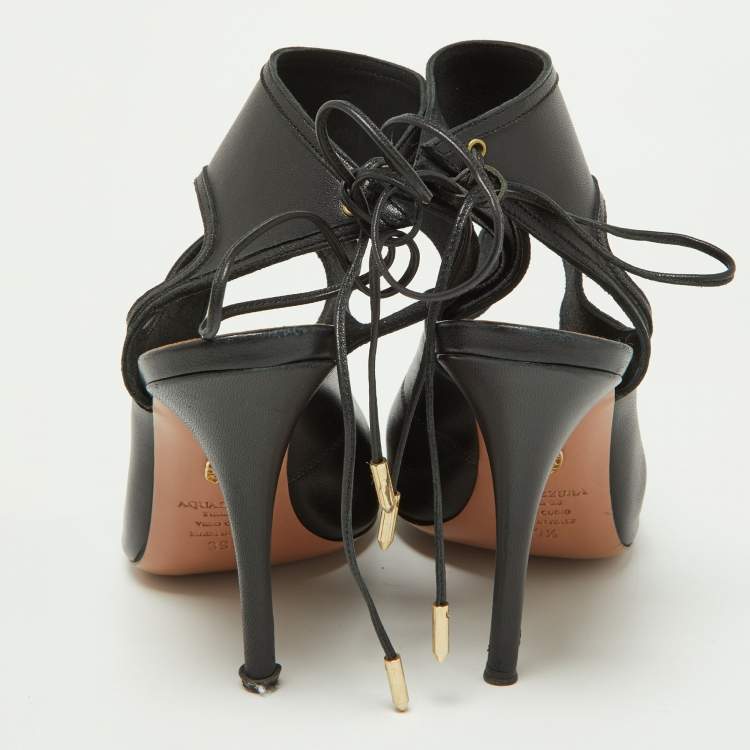 Pre Owned Aquazzura Black Leather Sexy Thing Sandals Size 39.5