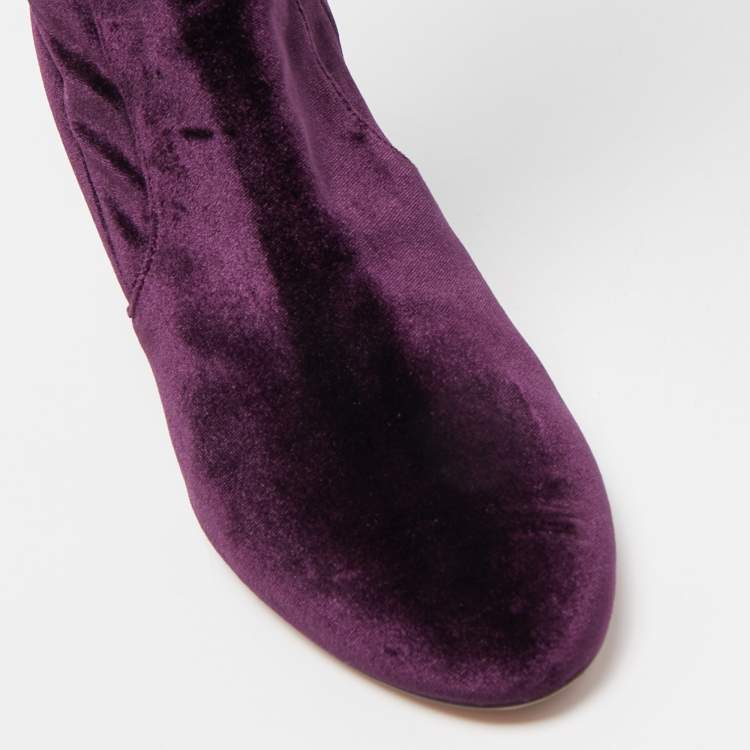 Pre Owned Aquazzura Purple Velvet So Me Over The Knee Boots Size 38.5