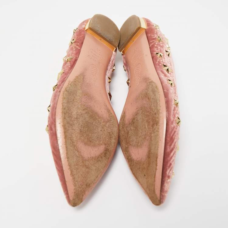 Pre Owned Aquazzura Pink Velvet Cosmic Star Ballet Flats Size 36