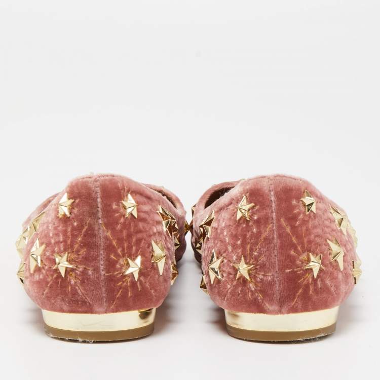 Pre Owned Aquazzura Pink Velvet Cosmic Star Ballet Flats Size 36