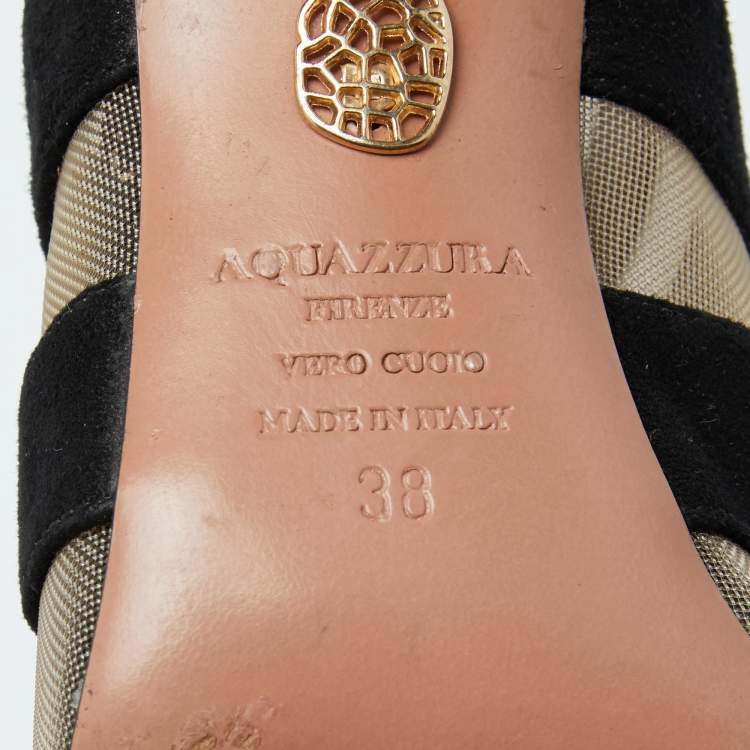 Pre Owned Aquazzura Black Suede and Mesh Open Toe Booties Size 38