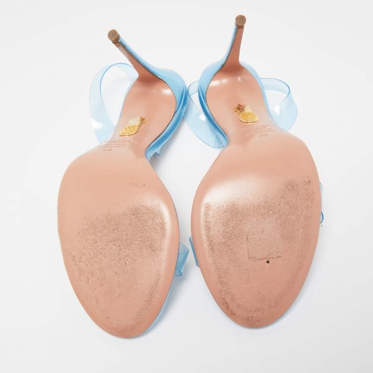 Pre Owned Aquazzura Metallic Blue Leather Perfect Kiss Sandals Size 40
