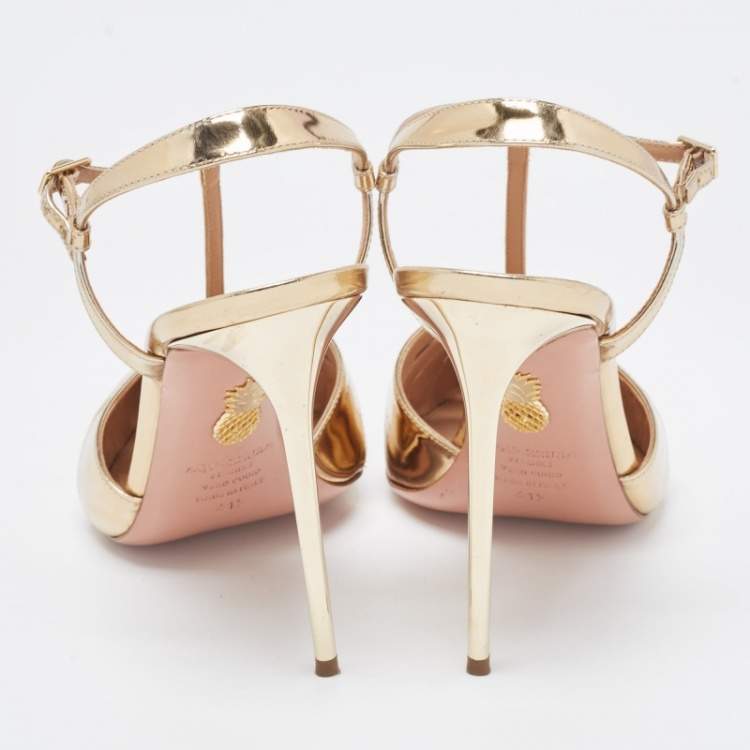 Pre Owned Aquazzura Gold Leather Panthere Pumps Size 41.5