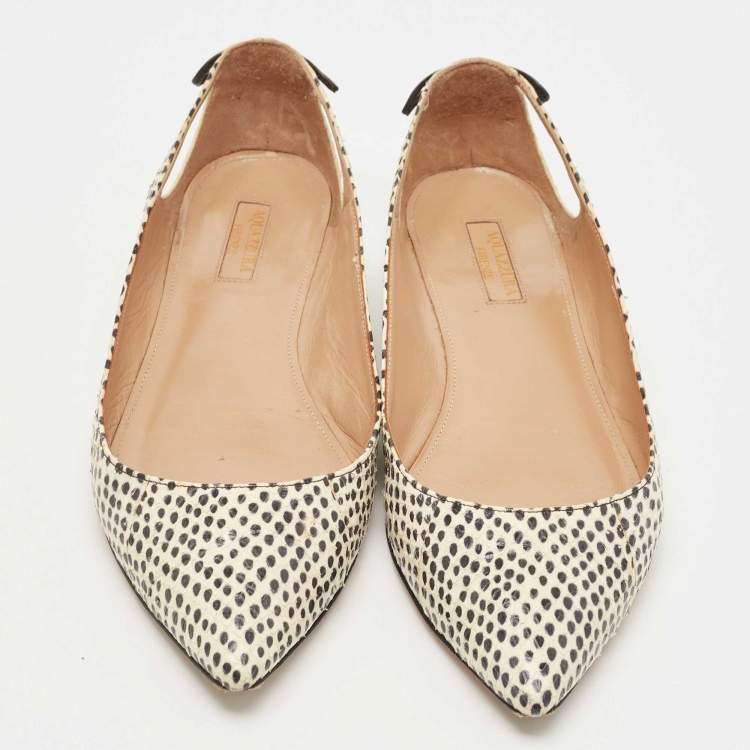 مملوكة مسبقًا Aquazzura Beige/Cream Snake Embossed Leather Forever Marilyn Tassel Ballet Flats Size 37