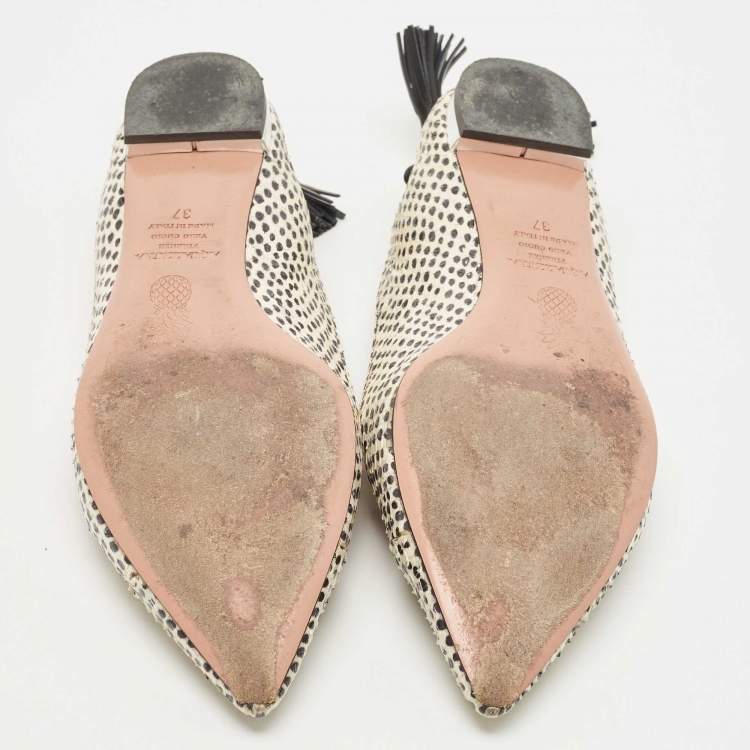 مملوكة مسبقًا Aquazzura Beige/Cream Snake Embossed Leather Forever Marilyn Tassel Ballet Flats Size 37