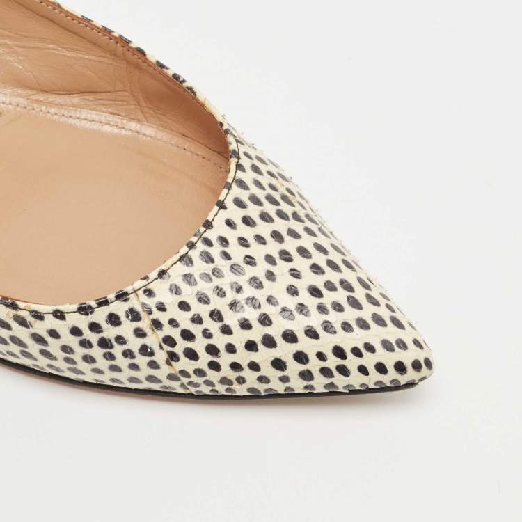 مملوكة مسبقًا Aquazzura Beige/Cream Snake Embossed Leather Forever Marilyn Tassel Ballet Flats Size 37