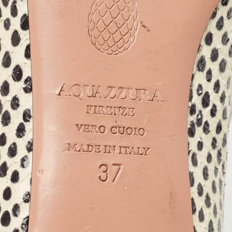 مملوكة مسبقًا Aquazzura Beige/Cream Snake Embossed Leather Forever Marilyn Tassel Ballet Flats Size 37