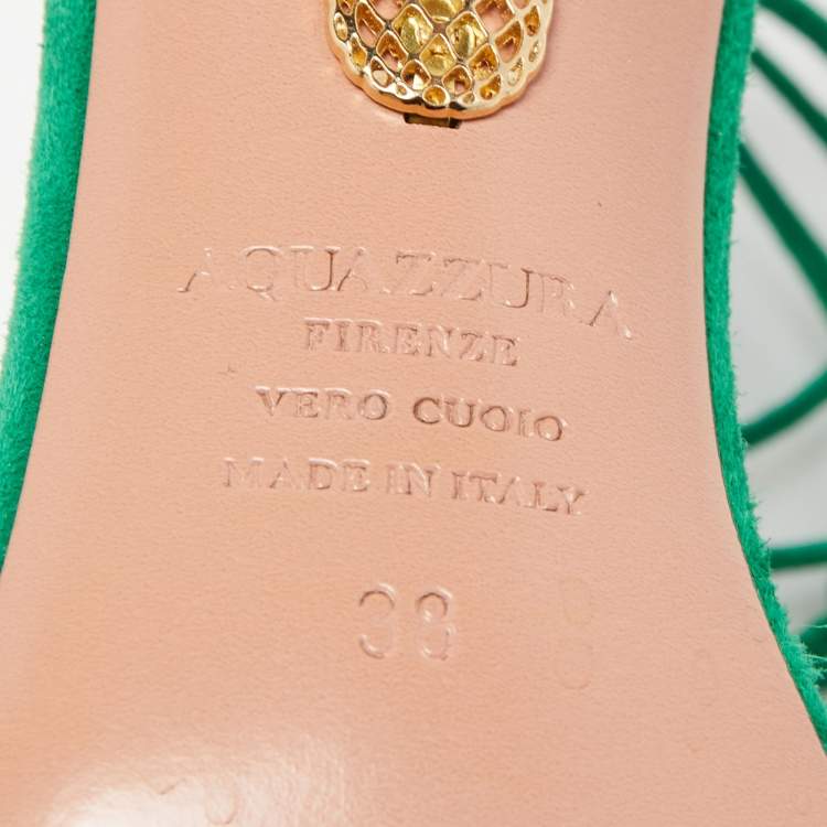Pre Owned Aquazzura Green Suede Galactic Flower Ankle Tie Sandals Size 38