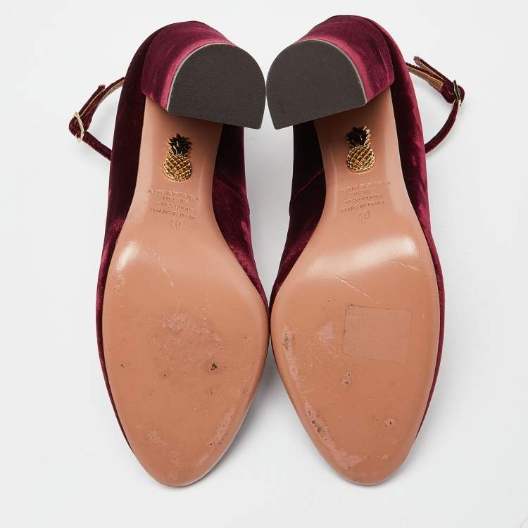 مملوكة مسبقًا Aquazzura Burgundy Velvet Alix Ankle Strap Block Heel Pumps Size 40