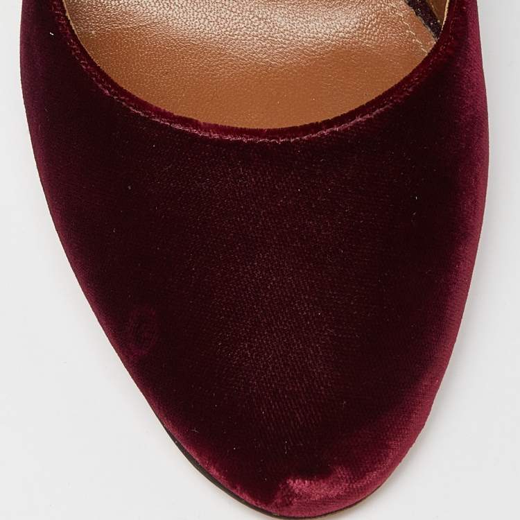 مملوكة مسبقًا Aquazzura Burgundy Velvet Alix Ankle Strap Block Heel Pumps Size 40