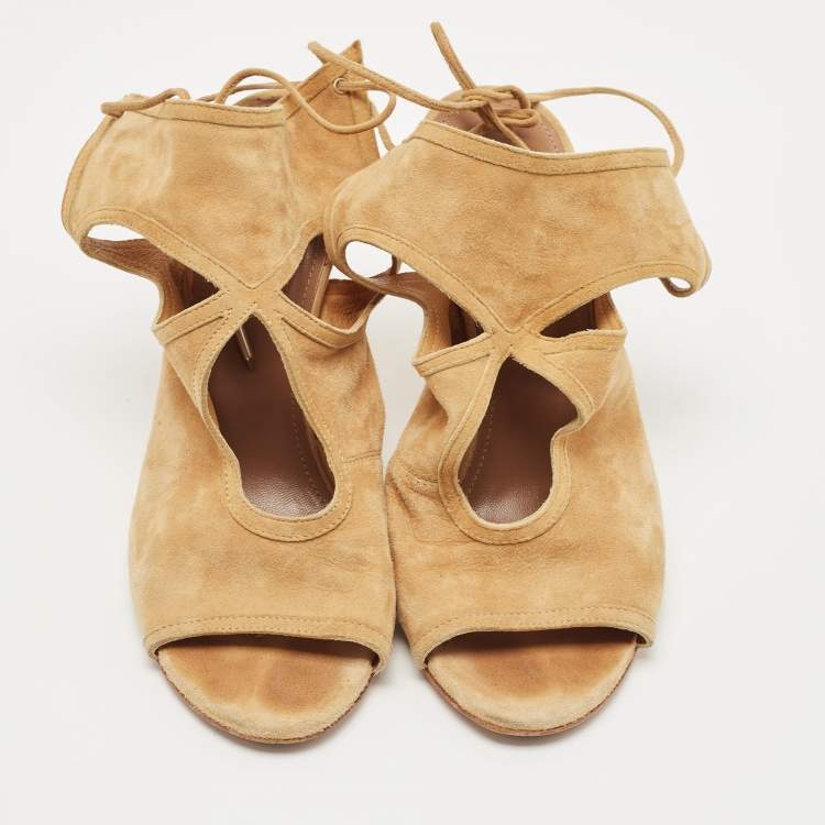 Pre Owned Aquazzura Beige Suede Sexy Thing Sandals Size 37